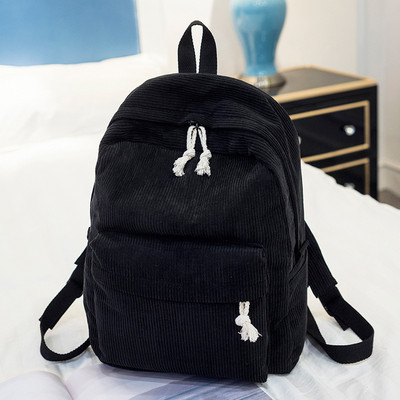 Preppy štýlový mäkký látkový batoh pre ženy, školský batoh s manšestrovým dizajnom pre dospievajúce dievčatá, pruhovaný batoh pre ženy