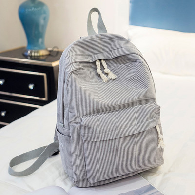 Preppy štýlový mäkký látkový batoh pre ženy, školský batoh s manšestrovým dizajnom pre dospievajúce dievčatá, pruhovaný batoh pre ženy