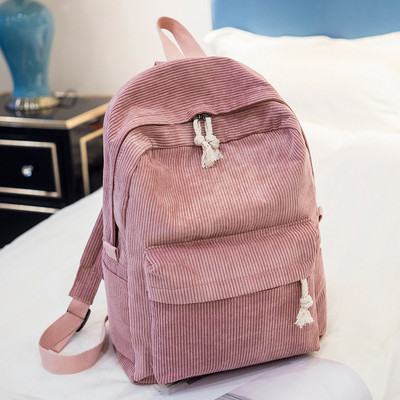 Preppy štýlový mäkký látkový batoh pre ženy, školský batoh s manšestrovým dizajnom pre dospievajúce dievčatá, pruhovaný batoh pre ženy