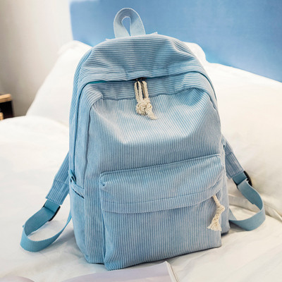 Preppy štýlový mäkký látkový batoh pre ženy, školský batoh s manšestrovým dizajnom pre dospievajúce dievčatá, pruhovaný batoh pre ženy