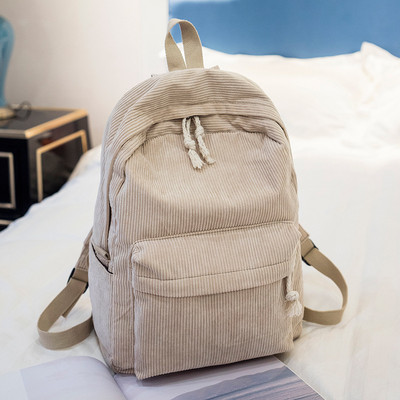 Preppy štýlový mäkký látkový batoh pre ženy, školský batoh s manšestrovým dizajnom pre dospievajúce dievčatá, pruhovaný batoh pre ženy