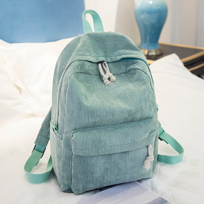 Preppy štýlový mäkký látkový batoh pre ženy, školský batoh s manšestrovým dizajnom pre dospievajúce dievčatá, pruhovaný batoh pre ženy