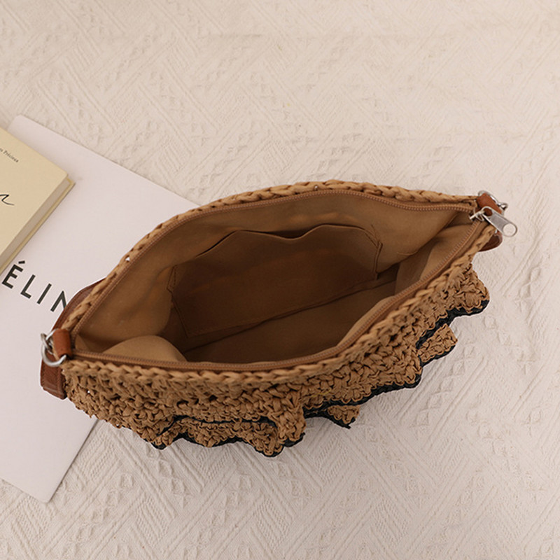 Καλοκαιρινή βολάν μεγάλης χωρητικότητας Ψάθινη τσάντα ώμου Τσάντες παραλίας Rattan Τσάντες από κοίλες χάρτινες υφαντές τσάντες Casual Lady Totes Τσάντα αγορών