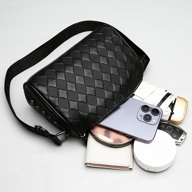 Γυναικείες τσάντες χιαστί Τσάντα ώμου συμπαγές φαρδύ λουράκι Μεγάλης χωρητικότητας Ρυθμιζόμενο λουράκι ώμου με φερμουάρ Diamond Lattice Messenger Τσάντα