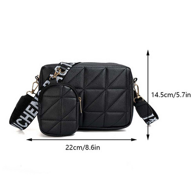 Γυναικεία τσάντα ταξιδιού με στάμπα τσάντα Hobo Καπιτονέ δέρμα PU με φαρδύ λουράκι Μονόχρωμη απλή τσάντα με ασορτί σετ συμπλέκτη