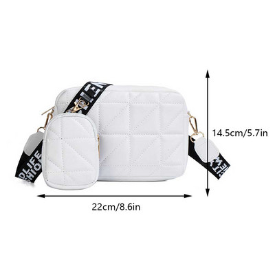 Γυναικεία τσάντα ταξιδιού με στάμπα τσάντα Hobo Καπιτονέ δέρμα PU με φαρδύ λουράκι Μονόχρωμη απλή τσάντα με ασορτί σετ συμπλέκτη