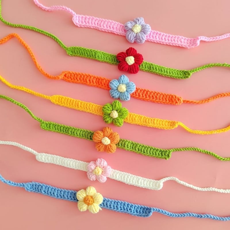 Kawaii βελονάκι για σκύλος γάτας Ρυθμιζόμενο κολιέ από μαλλί Λουλούδια Αξεσουάρ λαιμού κατοικίδιων για κουτάβι γατάκι Κασκόλ πλεξίματος Παπιγιόν Δώρο για κατοικίδια