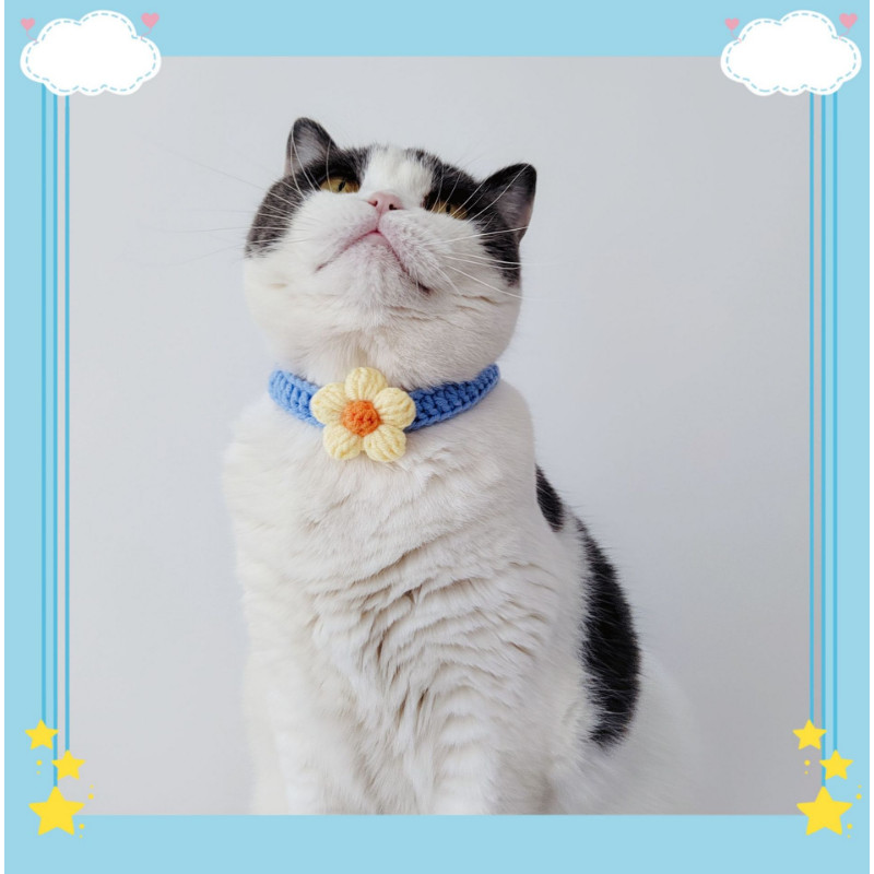 Kawaii βελονάκι για σκύλος γάτας Ρυθμιζόμενο κολιέ από μαλλί Λουλούδια Αξεσουάρ λαιμού κατοικίδιων για κουτάβι γατάκι Κασκόλ πλεξίματος Παπιγιόν Δώρο για κατοικίδια