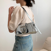 Kabelka Y2K Vintage Kórejská ležérna strieborná malá štvorcová kabelka cez rameno do podpazušia Dámske tašky Tote Kabelky Hobo Kabelky Crossbody