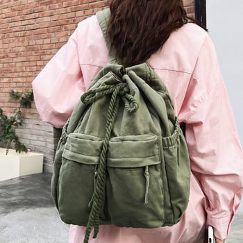 Дамска платнена ретро чанта за книга с шнур за свободното време Женска кафява колежанска раница за лаптоп Дамска ученическа чанта за пътуване Модна готина