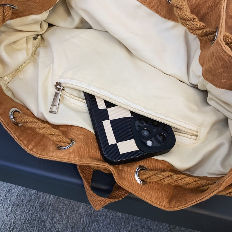 Dámska plátená vintage dievčenská voľnočasová knižná taška so šnúrkou na voľnočasové aktivity, hnedá, pre ženy, batoh na notebook, cestovná školská taška, módna, štýlová
