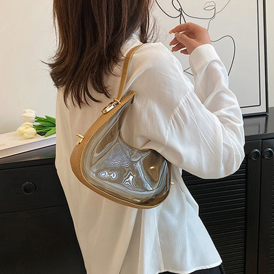 Διάφανη τσάντα παραλίας καλοκαιρινής γυναικείας ζελέ τσάντες μασχάλης Crescent PVC μόδας απλό φερμουάρ Casual γυναικεία τσαντάκια hobos