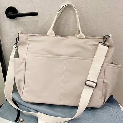 Unisex Simple Messenger kott Suure mahutavusega lõuendist Lihtne kandekott mitme taskuga ühevärviline naiste meeste ärikott