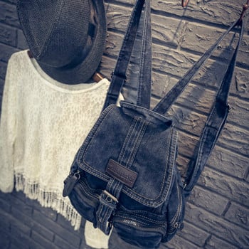 Дамска модна изпрана ретро ученическа ученическа чанта Дънкова раница