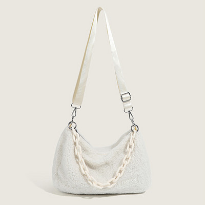 Γυναικεία τσάντα casual τσάντα ρυθμιζόμενο λουράκι μάλλινη τσάντα ώμου Leisure Μαλακή αφράτη τσάντα μασχάλης με λουράκι αλυσίδας τσάντα Commuting