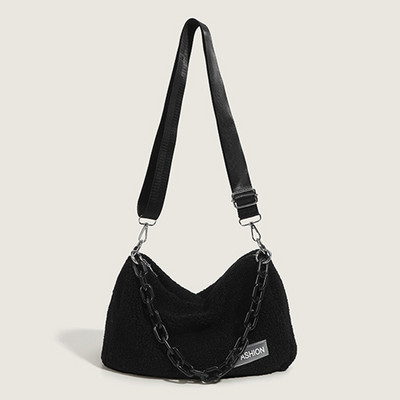 Γυναικεία τσάντα casual τσάντα ρυθμιζόμενο λουράκι μάλλινη τσάντα ώμου Leisure Μαλακή αφράτη τσάντα μασχάλης με λουράκι αλυσίδας τσάντα Commuting