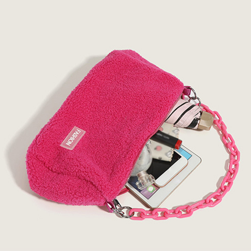 Γυναικεία τσάντα casual τσάντα ρυθμιζόμενο λουράκι μάλλινη τσάντα ώμου Leisure Μαλακή αφράτη τσάντα μασχάλης με λουράκι αλυσίδας τσάντα Commuting