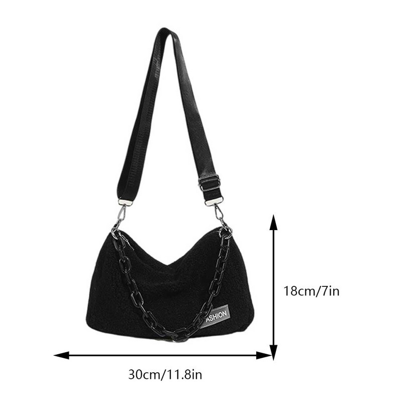 Γυναικεία τσάντα casual τσάντα ρυθμιζόμενο λουράκι μάλλινη τσάντα ώμου Leisure Μαλακή αφράτη τσάντα μασχάλης με λουράκι αλυσίδας τσάντα Commuting