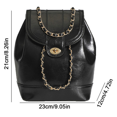 Γυναικεία 2023 Κορέα Φθινοπωρινές Χειμερινές Μίνι Αλυσίδες Γυναικεία Student Oil Wax Δερμάτινη τσάντα ώμου Μαύρη&Ασημί μασίφ σακίδια πλάτης