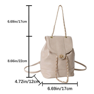 Γυναικεία 2023 Κορέα Φθινοπωρινές Χειμερινές Μίνι Αλυσίδες Γυναικεία Student Oil Wax Δερμάτινη τσάντα ώμου Μαύρη&Ασημί μασίφ σακίδια πλάτης