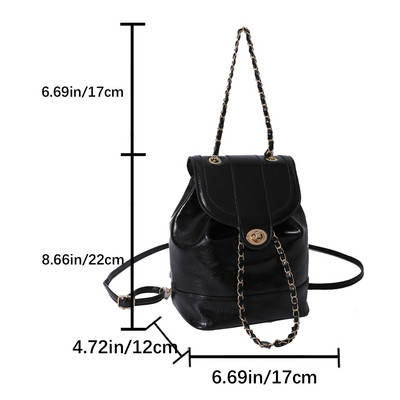 Γυναικεία 2023 Κορέα Φθινοπωρινές Χειμερινές Μίνι Αλυσίδες Γυναικεία Student Oil Wax Δερμάτινη τσάντα ώμου Μαύρη&Ασημί μασίφ σακίδια πλάτης