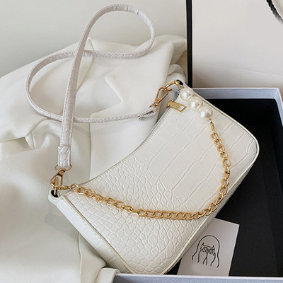 Vintage τσάντα με αλυσίδα για μικρές γυναικείες τσάντες μασχάλης Ρετρό κροκόδειλο μοτίβο Γυναικεία τσάντα Clutch Crossbody