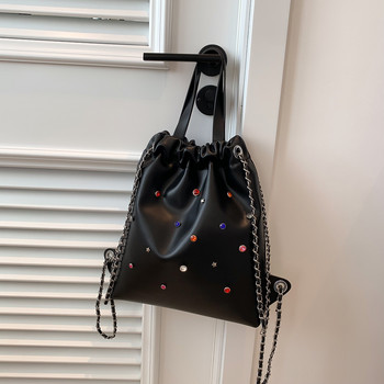 Луксозна маркова чанта Модни цветни диамантени раници за жени Ежедневна раница от PU кожа Проста чанта с голям капацитет