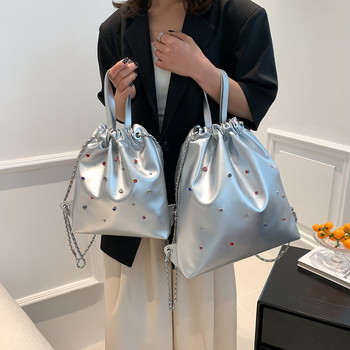 Луксозна маркова чанта Модни цветни диамантени раници за жени Ежедневна раница от PU кожа Проста чанта с голям капацитет