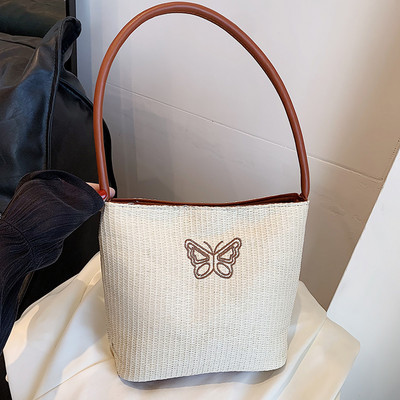 Γυναικεία κεντητική τσάντα με πεταλούδα γράμματα με μοτίβο ψάθινη τσάντα τσάντα μαλακής ύφανσης υφασμένη τσάντα για γυναίκες κορίτσια