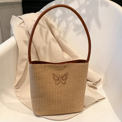 Γυναικεία κεντητική τσάντα με πεταλούδα γράμματα με μοτίβο ψάθινη τσάντα τσάντα μαλακής ύφανσης υφασμένη τσάντα για γυναίκες κορίτσια
