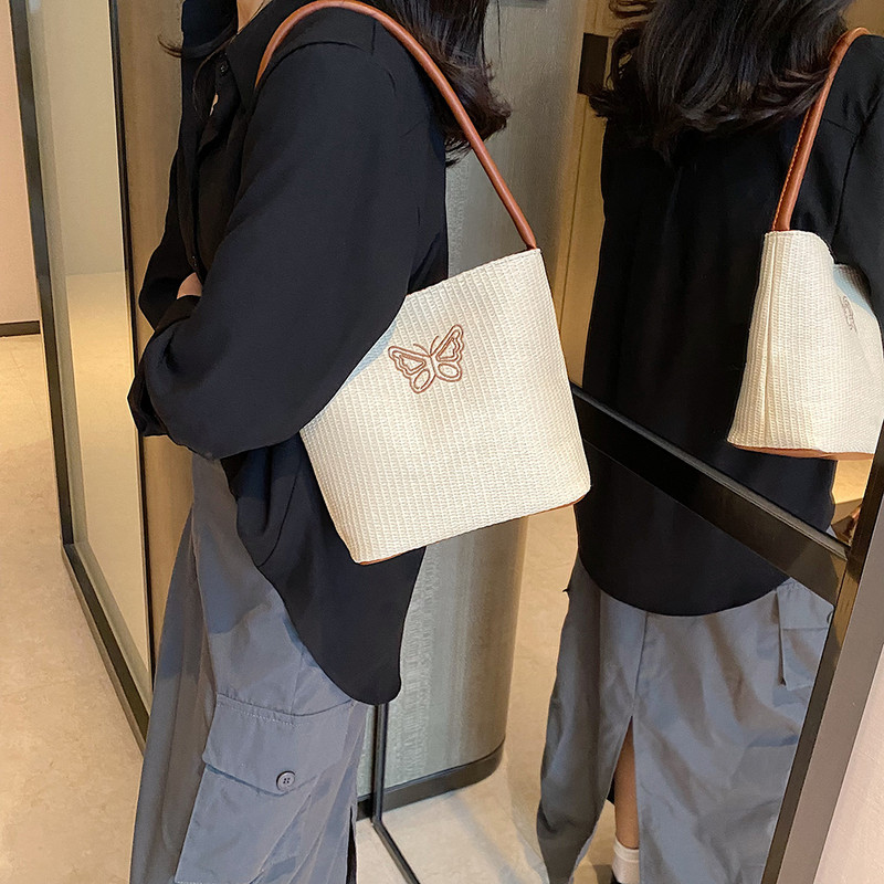 Γυναικεία κεντητική τσάντα με πεταλούδα γράμματα με μοτίβο ψάθινη τσάντα τσάντα μαλακής ύφανσης υφασμένη τσάντα για γυναίκες κορίτσια