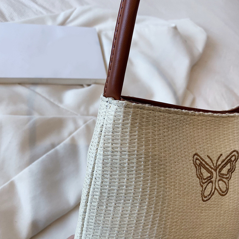 Γυναικεία κεντητική τσάντα με πεταλούδα γράμματα με μοτίβο ψάθινη τσάντα τσάντα μαλακής ύφανσης υφασμένη τσάντα για γυναίκες κορίτσια