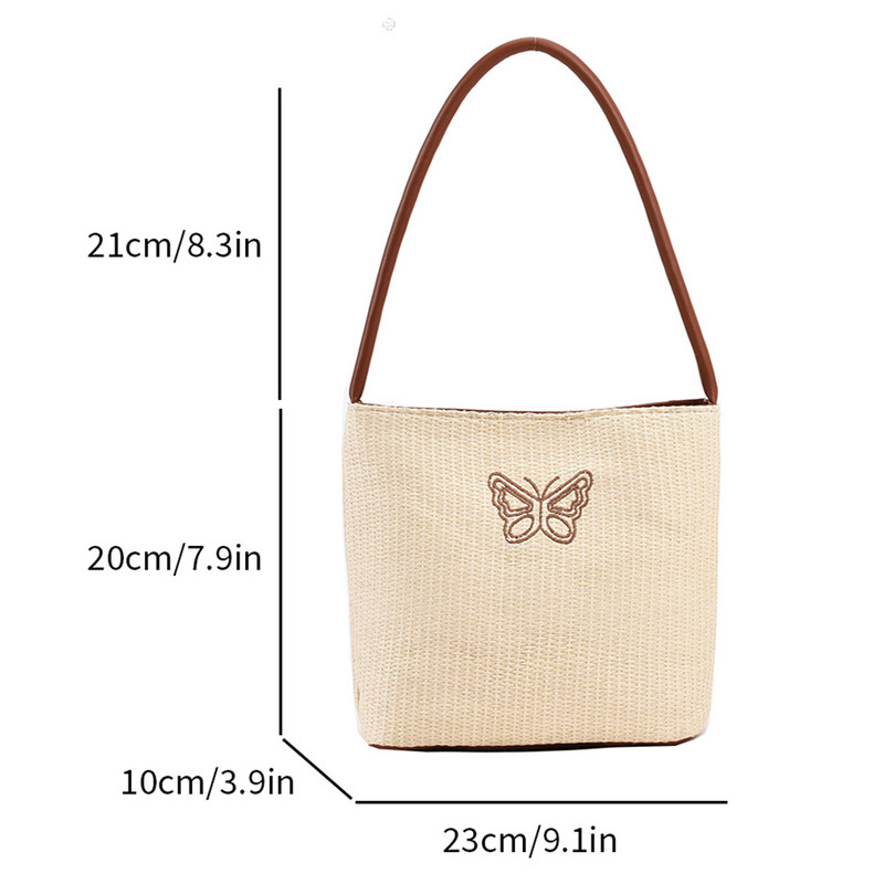 Γυναικεία κεντητική τσάντα με πεταλούδα γράμματα με μοτίβο ψάθινη τσάντα τσάντα μαλακής ύφανσης υφασμένη τσάντα για γυναίκες κορίτσια