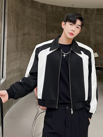 SYUHGFA Îmbrăcăminte bărbătească 2023, primăvară, toamnă, stil scurt, cu umăr, haină, personalitate coreeană, mozaic, jachete cu fermoar