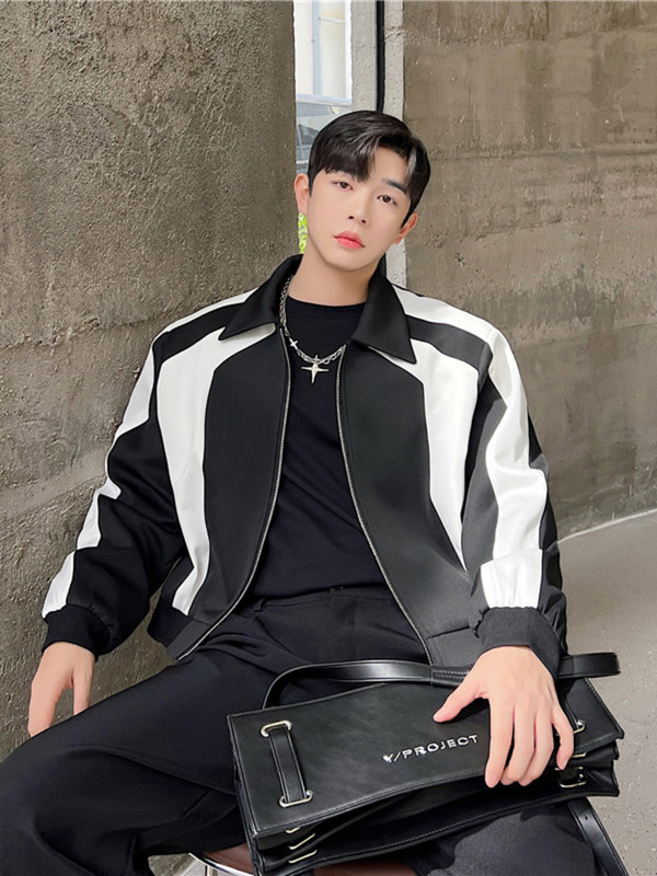 SYUHGFA Îmbrăcăminte bărbătească 2023, primăvară, toamnă, stil scurt, cu umăr, haină, personalitate coreeană, mozaic, jachete cu fermoar