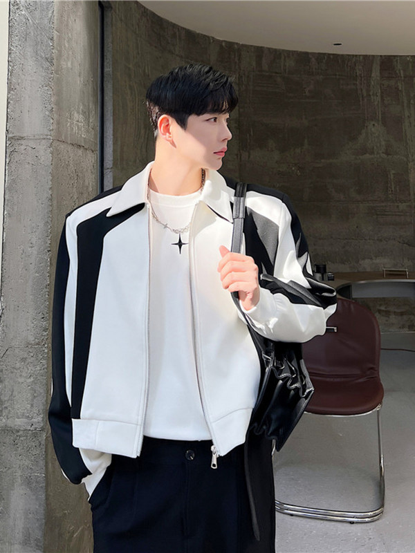 SYUHGFA Îmbrăcăminte bărbătească 2023, primăvară, toamnă, stil scurt, cu umăr, haină, personalitate coreeană, mozaic, jachete cu fermoar