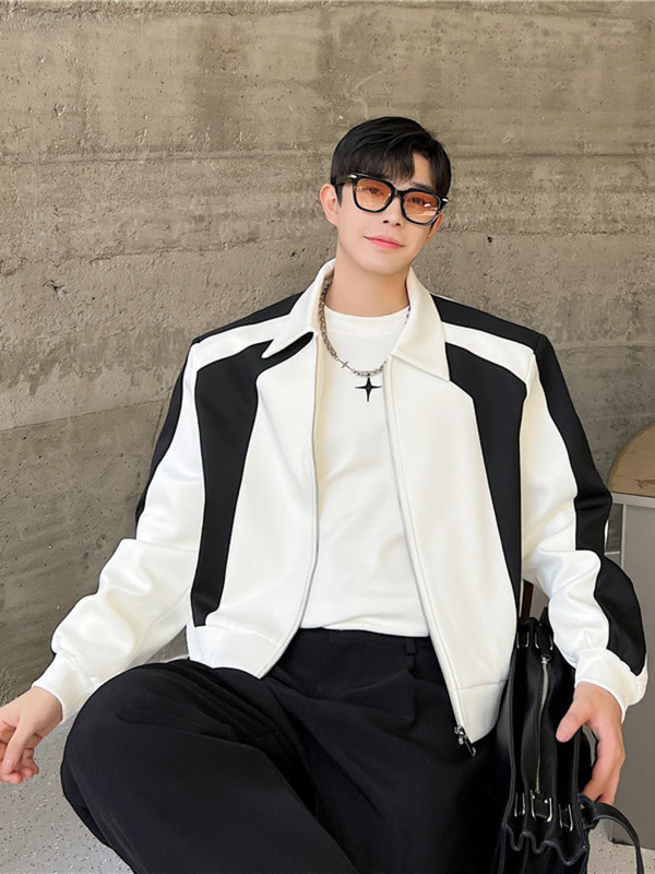 SYUHGFA Îmbrăcăminte bărbătească 2023, primăvară, toamnă, stil scurt, cu umăr, haină, personalitate coreeană, mozaic, jachete cu fermoar