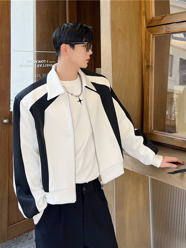 SYUHGFA Îmbrăcăminte bărbătească 2023, primăvară, toamnă, stil scurt, cu umăr, haină, personalitate coreeană, mozaic, jachete cu fermoar