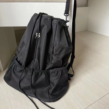 Найлонова чанта за рамо Едноцветна ученическа чанта с шнур Регулируема презрамка Модна раница Мрежа за офис пътуване Ученическа чанта за пазаруване