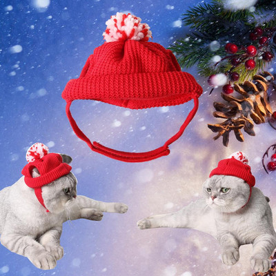 Стоки за домашни любимци Куче Котка Кученце Коледен празник Коте Декорация на вълнена шапка с пиърсинг