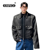 Καστόρι βελούδινο παλτό με πριτσίνια ανδρικά streetwear μόδας Vintage φαρδιά κοντό μπουφάν μοτοσικλέτας Ανδρικό κορεατικό δίχτυ παλτό διασημοτήτων