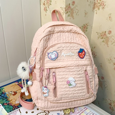 Modes kroku skolēnu mugursomas vienkrāsains neilona mugursoma, viegla, skrāpējumiem izturīga mugursoma ar daudzām kabatām skolas rokassomu