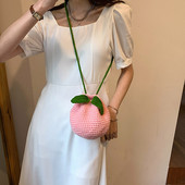 Ženska ručno rađena pletena torba preko ramena Mini slatka ženska torba na rame u obliku ružičaste breskve Lagana za nošenje Lagana za torbu za kupovinu