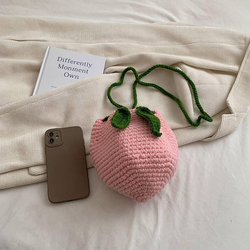 Ženska ručno rađena pletena torba preko ramena Mini slatka ženska torba na rame u obliku ružičaste breskve Lagana za nošenje Lagana za torbu za kupovinu