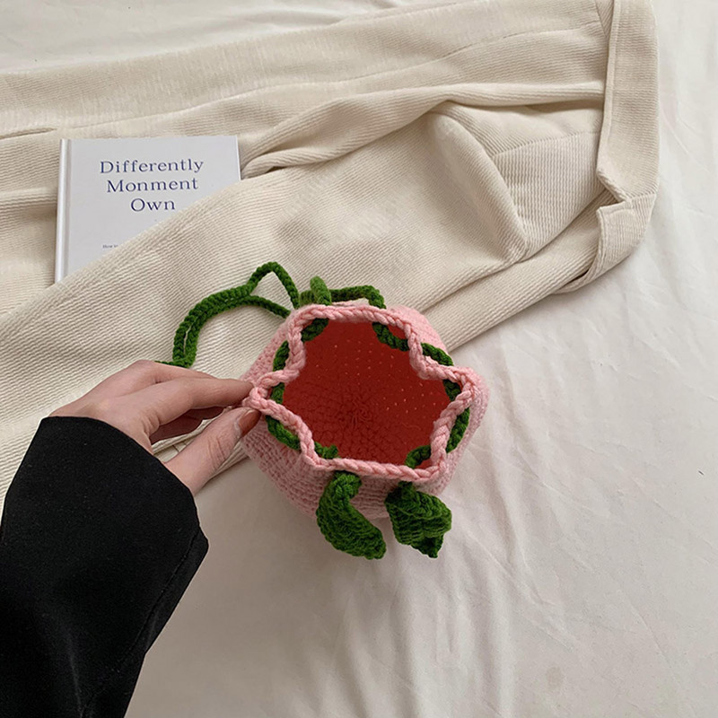 Ženska ručno rađena pletena torba preko ramena Mini slatka ženska torba na rame u obliku ružičaste breskve Lagana za nošenje Lagana za torbu za kupovinu