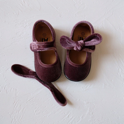 Pantofi cu fundă ULKNN pentru copii First Walkers 2023 Primăvara Bebeluși Fete Retro Copii Prewalkers Catifea Pantofi detasabil Sugari Violet roșu