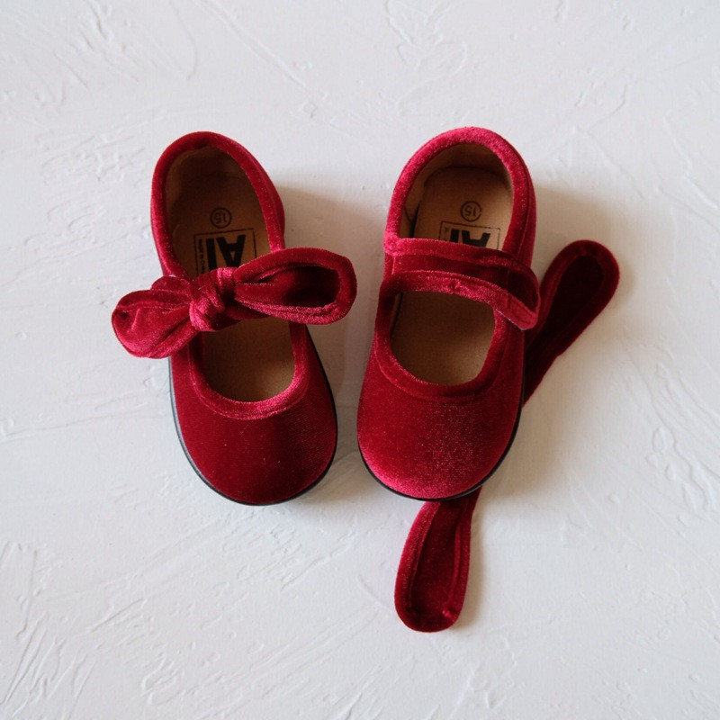 Pantofi cu fundă ULKNN pentru copii First Walkers 2023 Primăvara Bebeluși Fete Retro Copii Prewalkers Catifea Pantofi detasabil Sugari Violet roșu