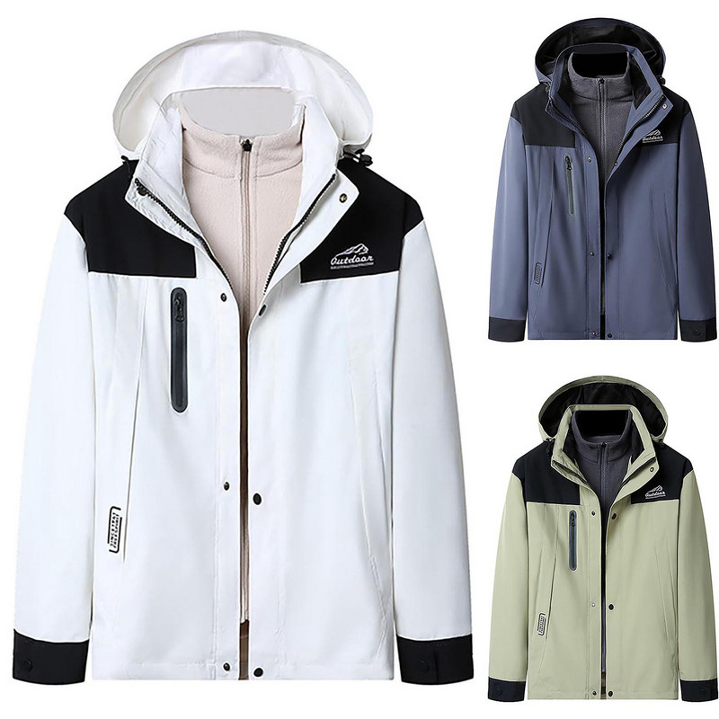 Ανδρικό παλτό μαλλί Ανδρική καμπύλα Αποσπώμενη εξωτερική επένδυση μπουφάν Χρώμα με κουκούλα Παλτό με δύο μακρύ μανίκια πουλόβερ