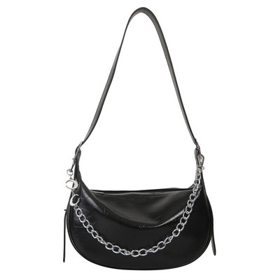 Γυναικεία μικρή τσάντα μασχάλης με φερμουάρ Fashion τσάντα χιαστί PU Δερμάτινη τσάντα αλυσίδας Συμπαγής ρυθμιζόμενος ιμάντας ώμου Πορτοφόλι αγοραστή