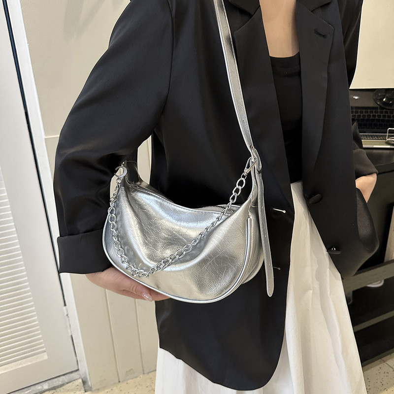 Γυναικεία μικρή τσάντα μασχάλης με φερμουάρ Fashion τσάντα χιαστί PU Δερμάτινη τσάντα αλυσίδας Συμπαγής ρυθμιζόμενος ιμάντας ώμου Πορτοφόλι αγοραστή